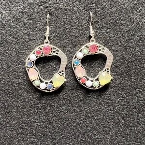 “Vibrant Multi-Stone Loop Earrings with Heart Accents”